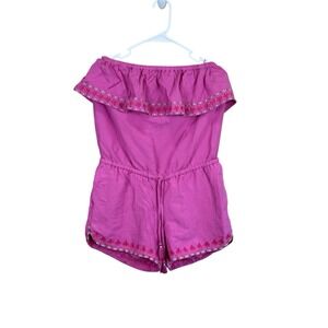 Women's Pink Linen Romper XS‎ Strapless Ruffle Trim Vineyard Vines
